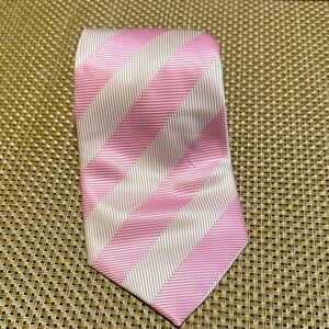 Boss Pink and White Diagonal Striped Tie